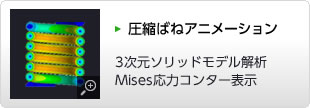 圧縮ばねアニメーション　3次元ソリッドモデル解析 Mises応力コンター表示